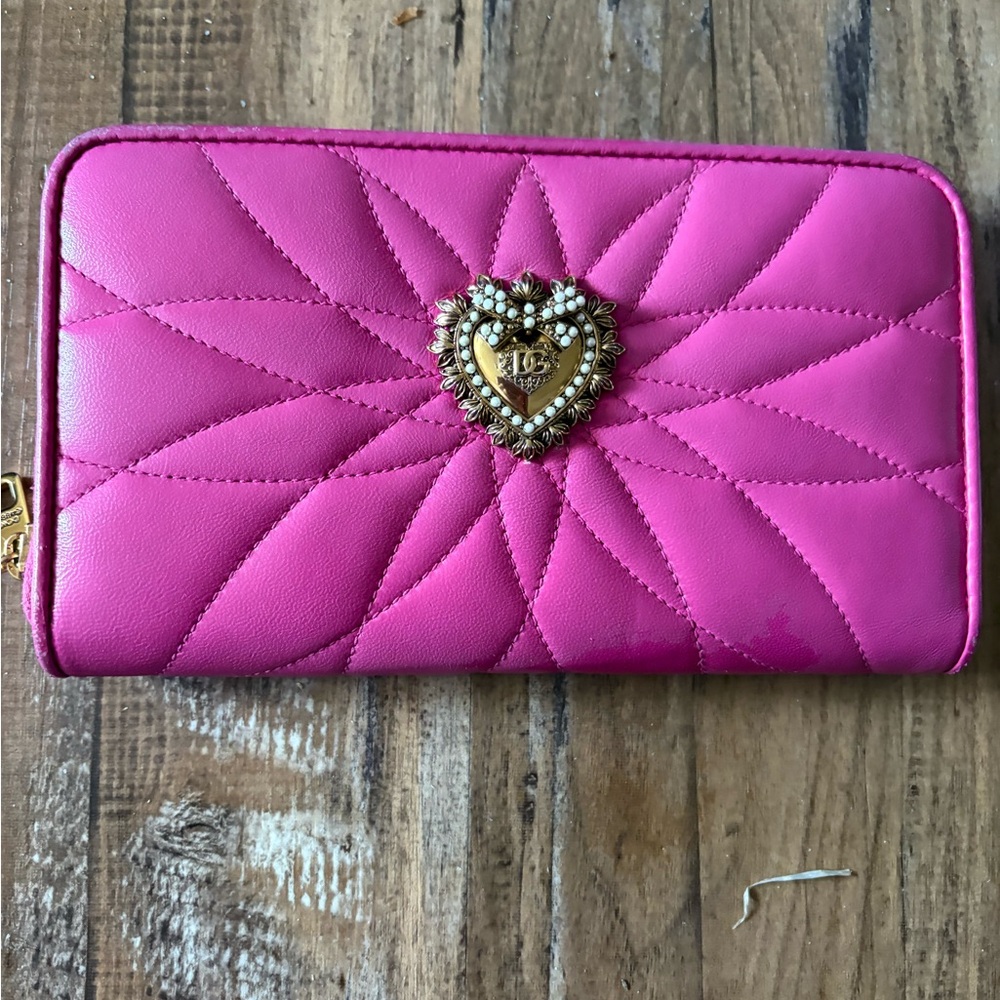 Dolce & Gabbana Shocking Pink Quilted Heart Wallet